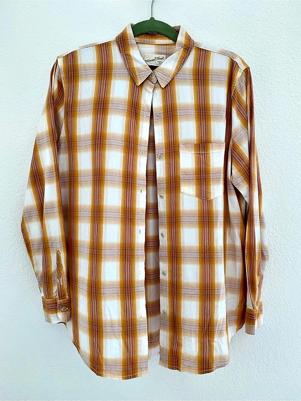 Universal Thread Plaid Long Sleeve Button-Down Shirt Burnt Orange & White Medium